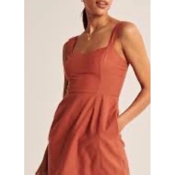 Abercrombie Fitch Cotton Dress Women's Large Tall Burnt Orange Wide Strap Y2K - Picture 1 of 13